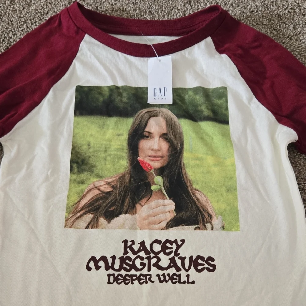 GAP Long Sleeve Raglan Tee - Cream Body with Burgundy Sleeves